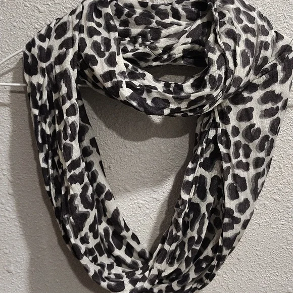 Leopard Print Infinity Scarf - Black and White, Sheer and See Through - Picture 5 of 8